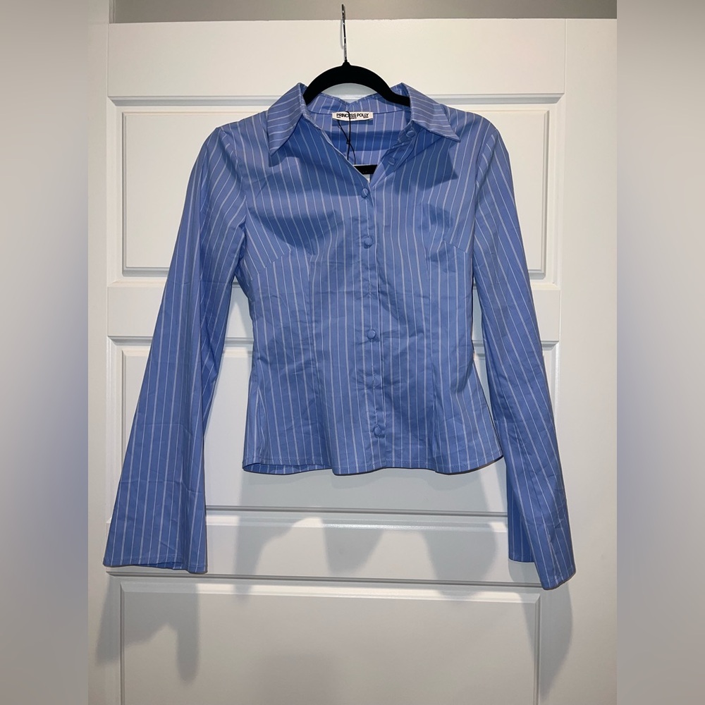 NWT Princess Polly Anni Pinstripe Shirt Blue